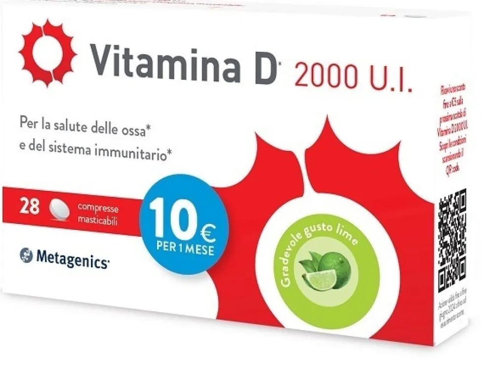 Metagenics Vitamina D 2000 UI Integratore per ossa e difese immunitarie, 28 compresse masticabili
