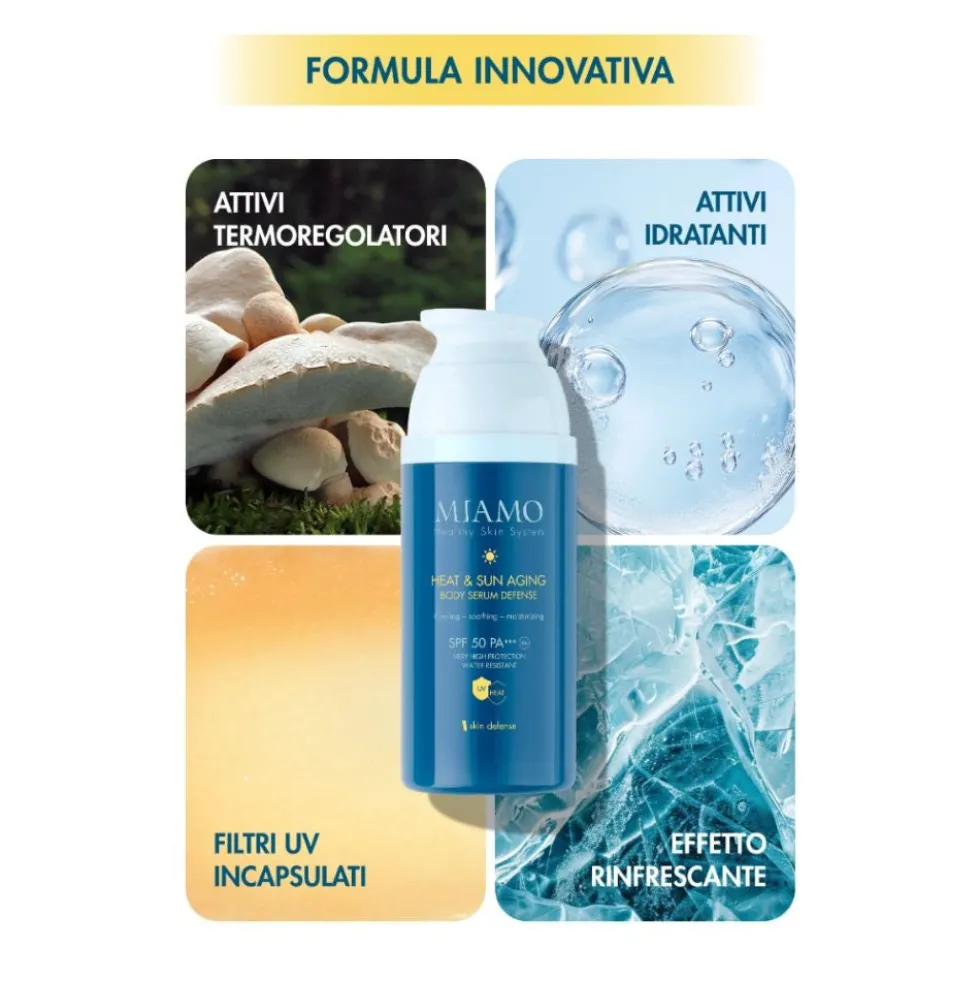 Miamo Skin Defense Siero Corpo Anti-Età - Siero solare protettivo e termoregolatore SPF 50, 100 ml