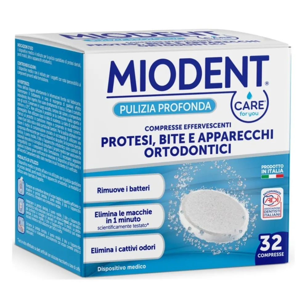 MioDent Compresse Effervescenti - Per l'igiene delle protesi dentali al gusto menta, 32 compresse