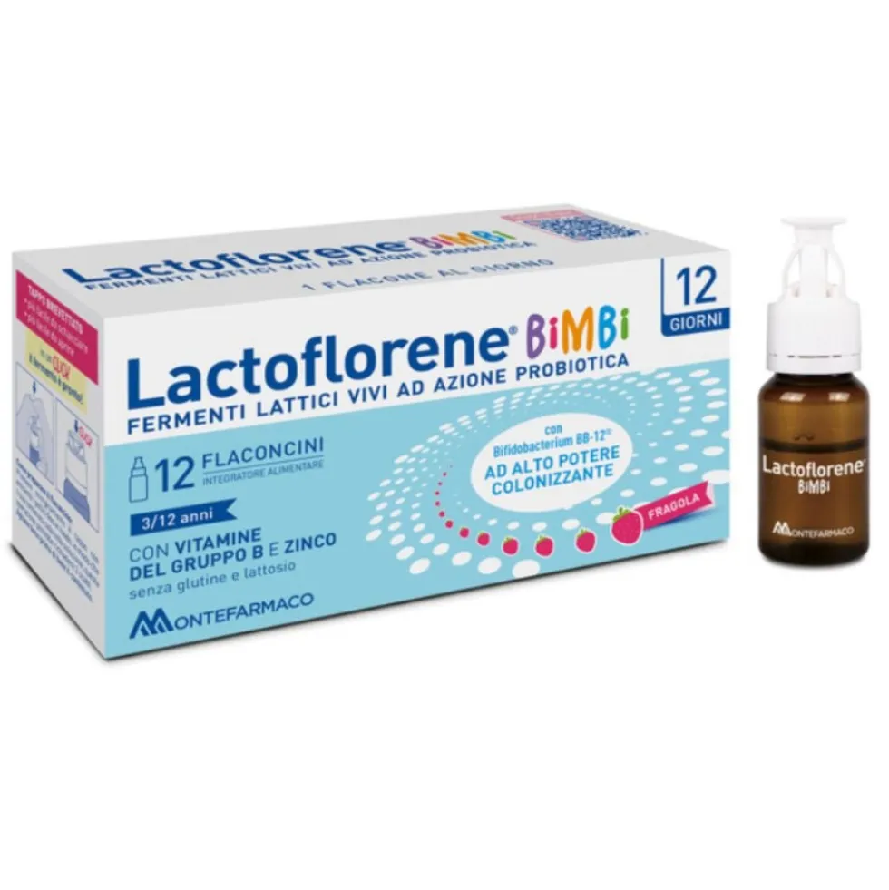 Montefarmaco Lactoflorene Bimbi - Integratore probiotico per la flora intestinale, 12 flaconcini