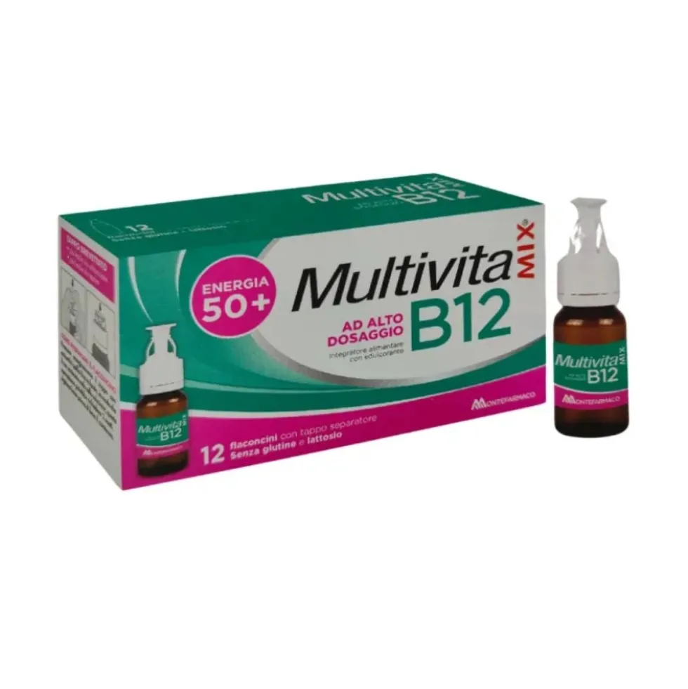 Montefarmaco Multivitamix - B12 Integratore Alimentare Energia 50+, 12 flaconcini