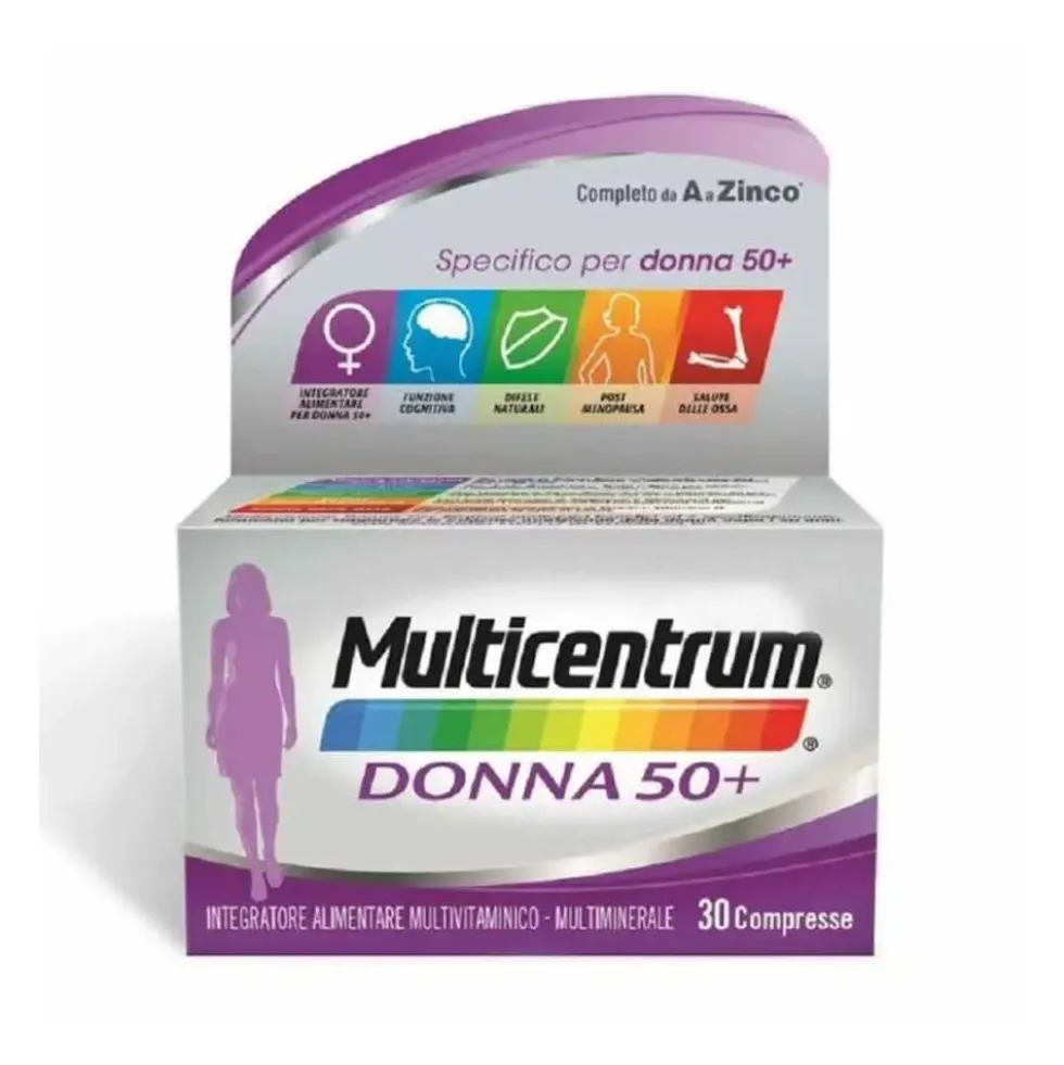 Multicentrum Donna 50+ Integratore Multivitaminico Minerale Calcio Ferro, 30 Compresse