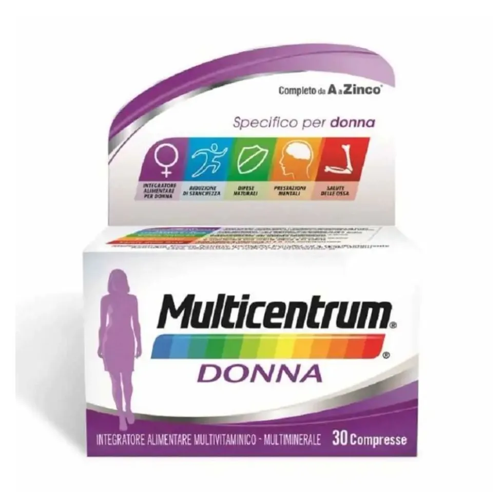 Multicentrum Donna Integratore Vitamina D Calcio Ferro Acido Folico, 30 Compresse