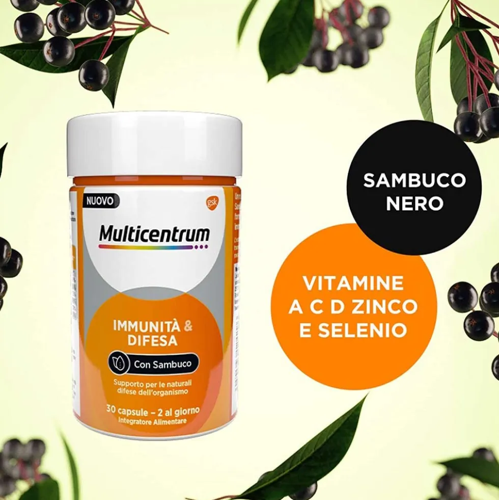 Multicentrum Immuno & Difesa con Sambuco Integratore Difese Immunitarie, 30 Cpr