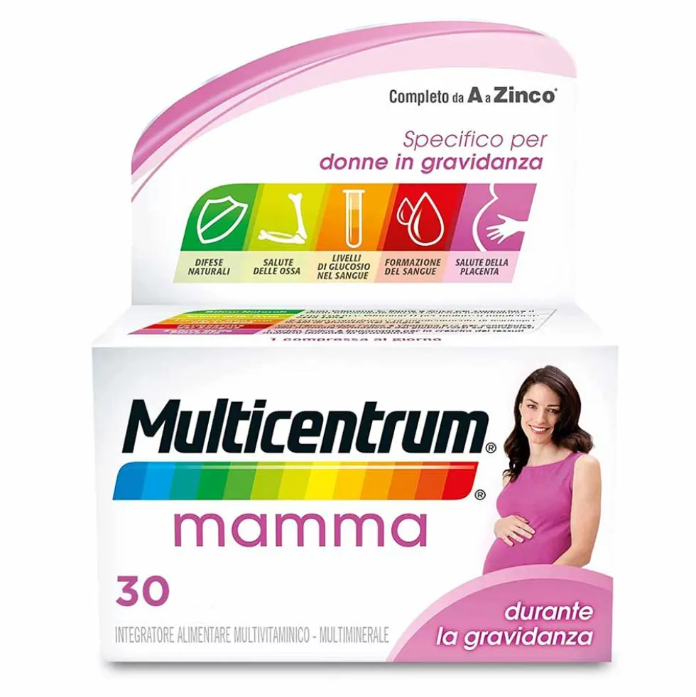 Multicentrum Mamma - Integratore multivitaminico per la gravidanza con acido folico, 30 compresse