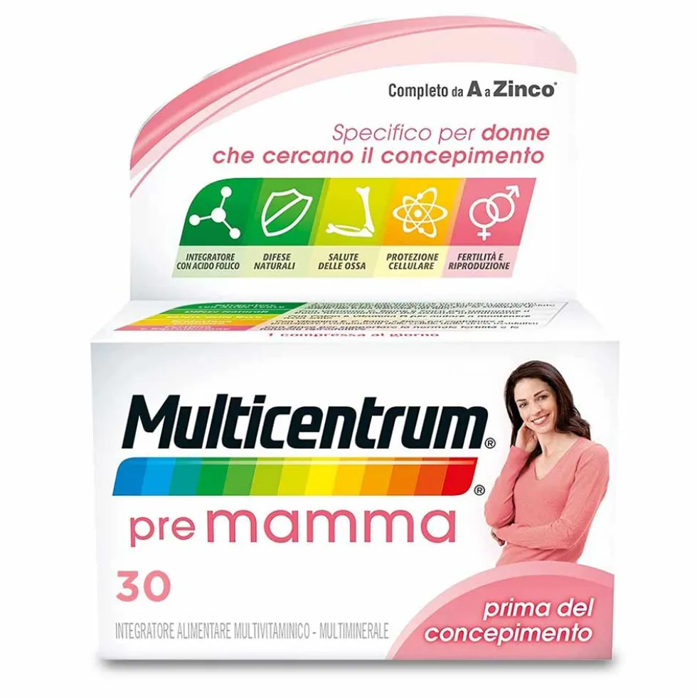 Multicentrum Premamma - Integratore multivitaminico per il pre-concepimento, 30 compresse