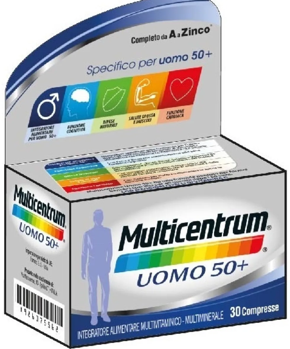 Multicentrum Uomo 50+ - Integratore multivitaminico per il supporto nutrizionale, 30 compresse