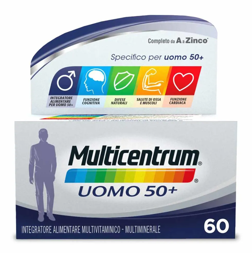 Multicentrum Uomo 50+ - Integratore di vitamine e minerali per l'uomo dopo i 50 anni, 60 compresse