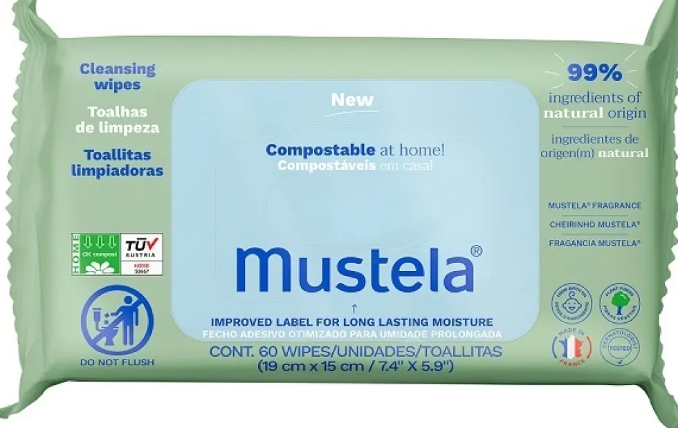 Mustela Salviette compostabili profumate - Salviette detergenti per il cambio, 60 salviettine