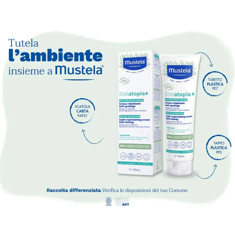 Mustela Stelatopia+ - Crema Relipidante e Anti-Prurito BIO Pelle Atopica, 150ml