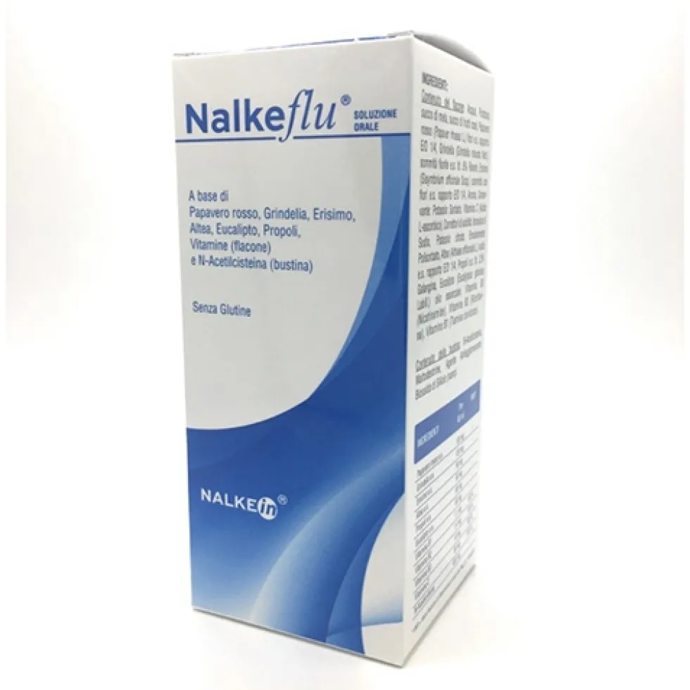 Nalkein Nalkeflu - Integratore in soluzione orale per le vie respiratorie, 200 ml e 1 bustina
