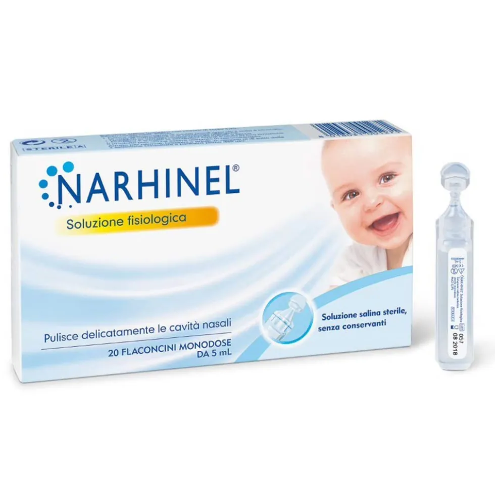 Narhinel Soluzione Fisiologica - Soluzione salina per la detersione nasale, 20 flaconcini da 5 ml