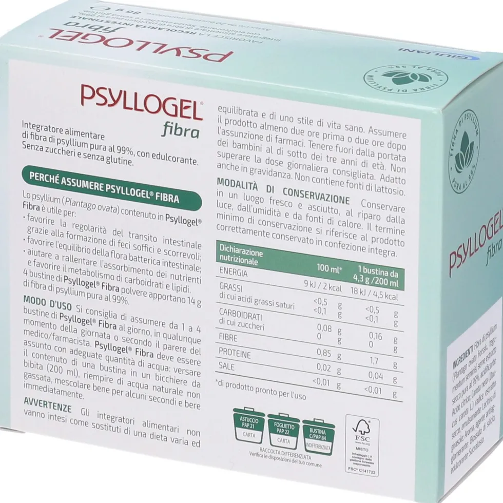 Nathura Psyllogel - Fibra Arance Rosse Integratore Alimentare, 20 Bustine