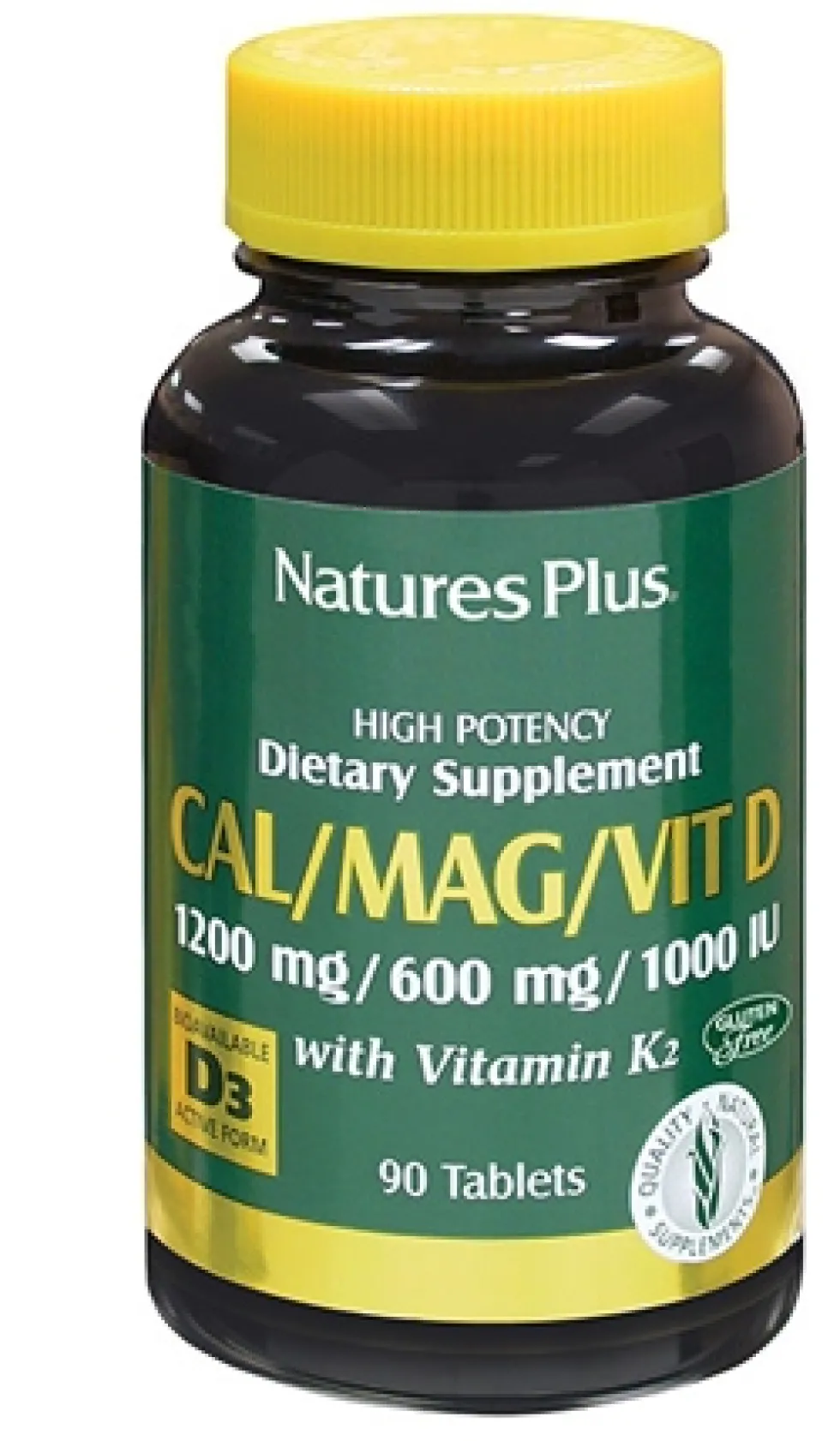 NaturesPlus Calcio Magnesio Vitamina D3 con Vitamina K2, 90 tavolette