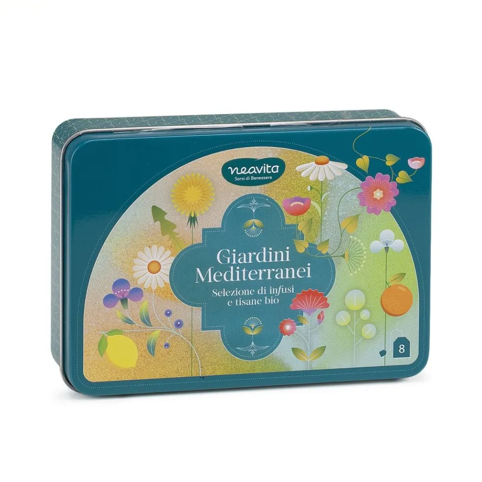 Neavita Giardini Mediterranei - Cofanetto di infusi bio assortiti per il relax, 8 bustine