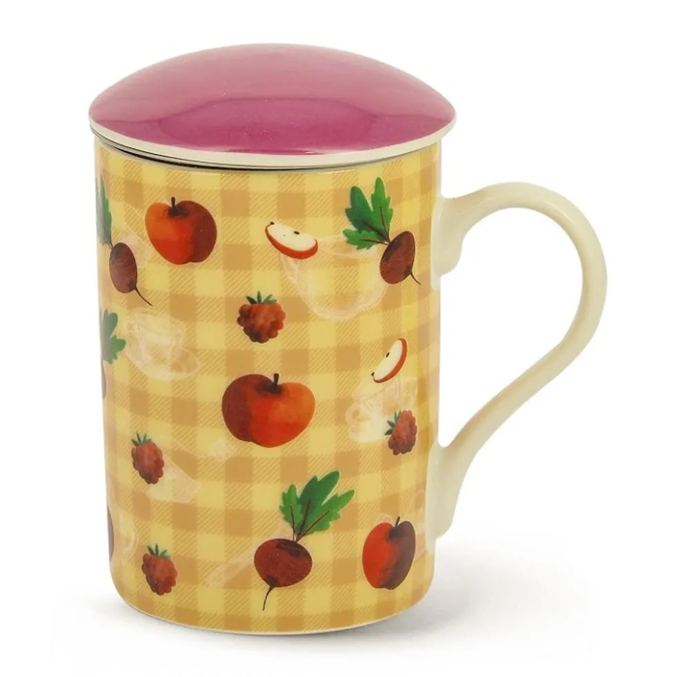 Neavita Happy Fruits - Infusiera gialla con filtro e coperchio per le tisane, 1 pezzo da 300 ml