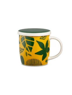 Neavita Infusioni di Benessere - Infusiera in ceramica gialla e verde per tisane, 350 ml