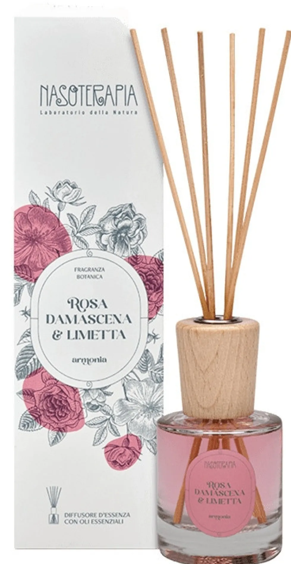 Neavita Rosa Damascena e Limetta - Diffusore d'essenza con bastoncini per ambienti, 100 ml