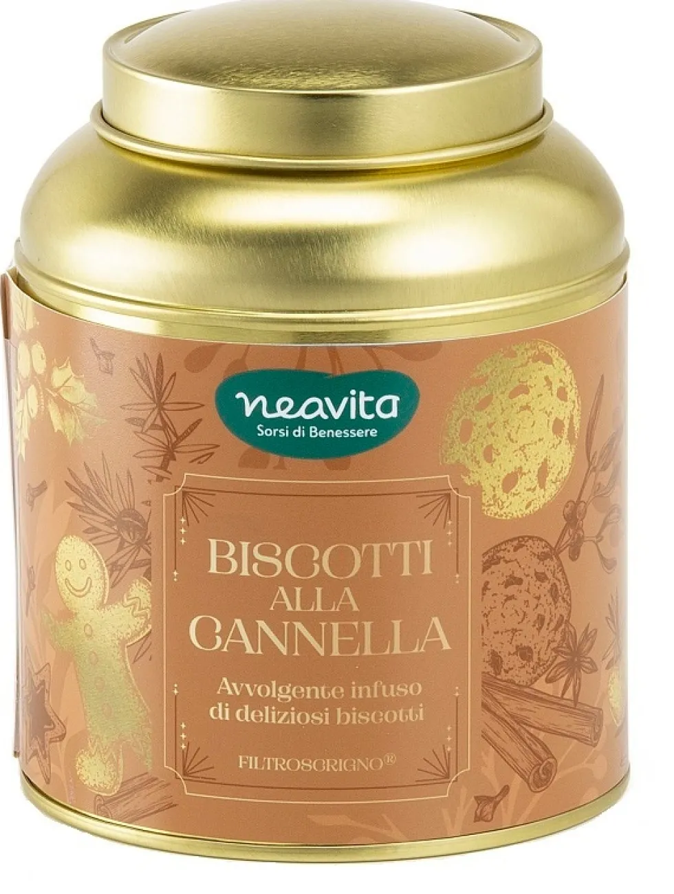 Neavita Scatola in Latta Infuso Biscotti alla Cannella, 12 Filtroscrigno