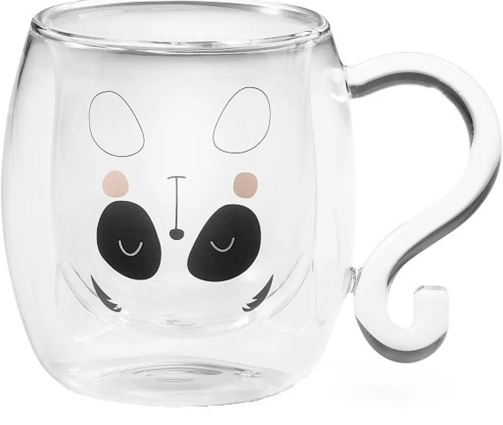 Neavita Tea & Friends Panda - Tazza a doppia parete in vetro per mantenere il calore, 250 ml