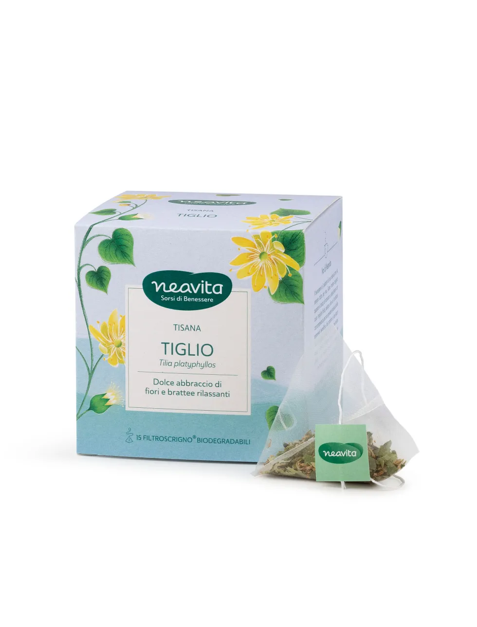 Neavita Tisana Tiglio Bio e Brattee - Infuso rilassante per il sonno, 15 filtri piramidali