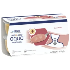 Nestlé Resource Aqua+ Gelificata Gusto Pesca - Bevanda per la disfagia, 4 vasetti da 125 g