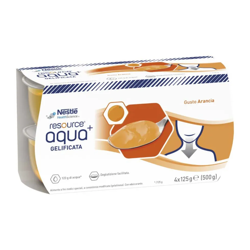 Nestlé Resource - Aqua+ Gelificata Facile da Deglutire Gusto Arancia, 4 x 125g