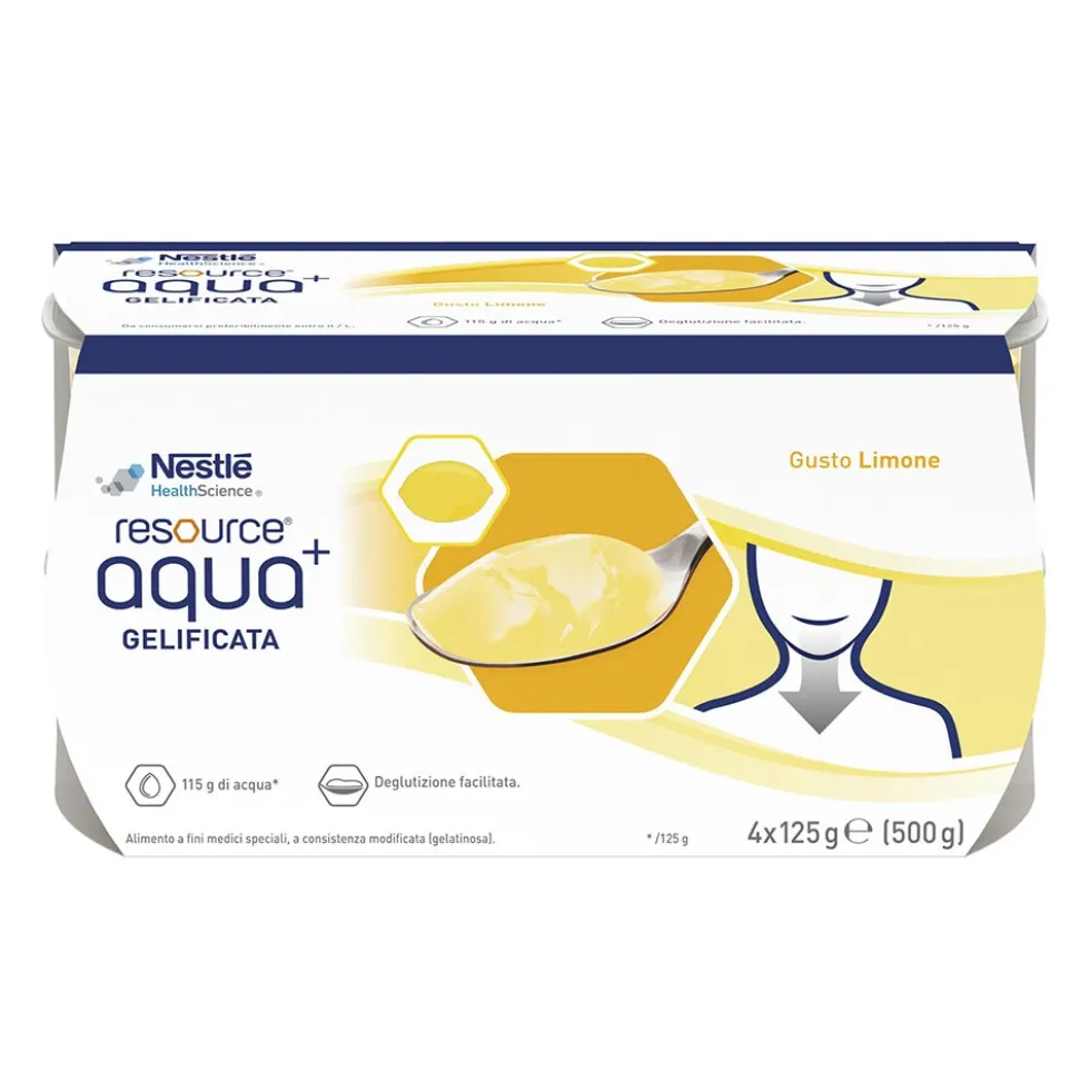 Nestlé Resource - Aqua+ Gelificata Gusto Limone, 4 x 125g