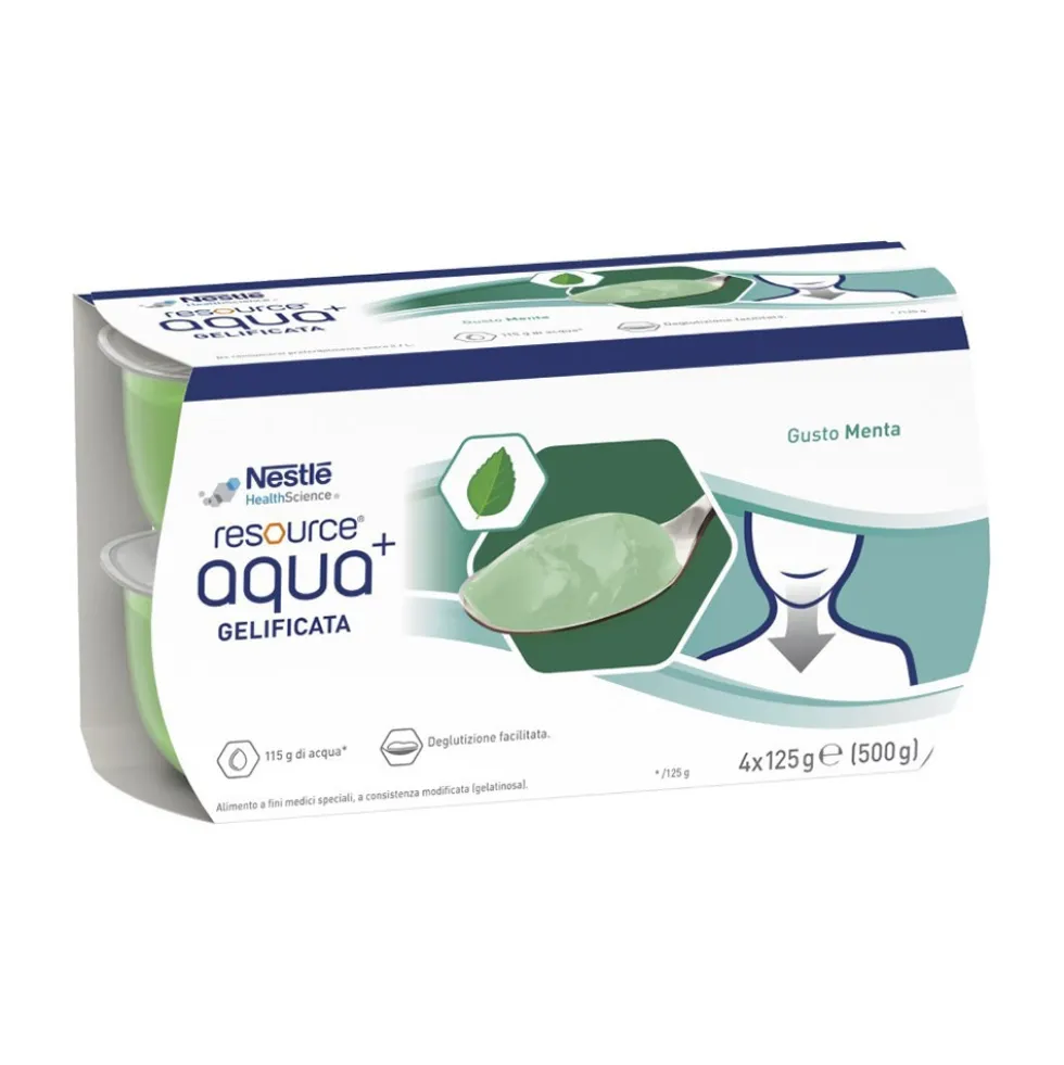 Nestlé Resource - Aqua+ Gelificata Facile da Deglutire Gusto Menta, 4 x 125g