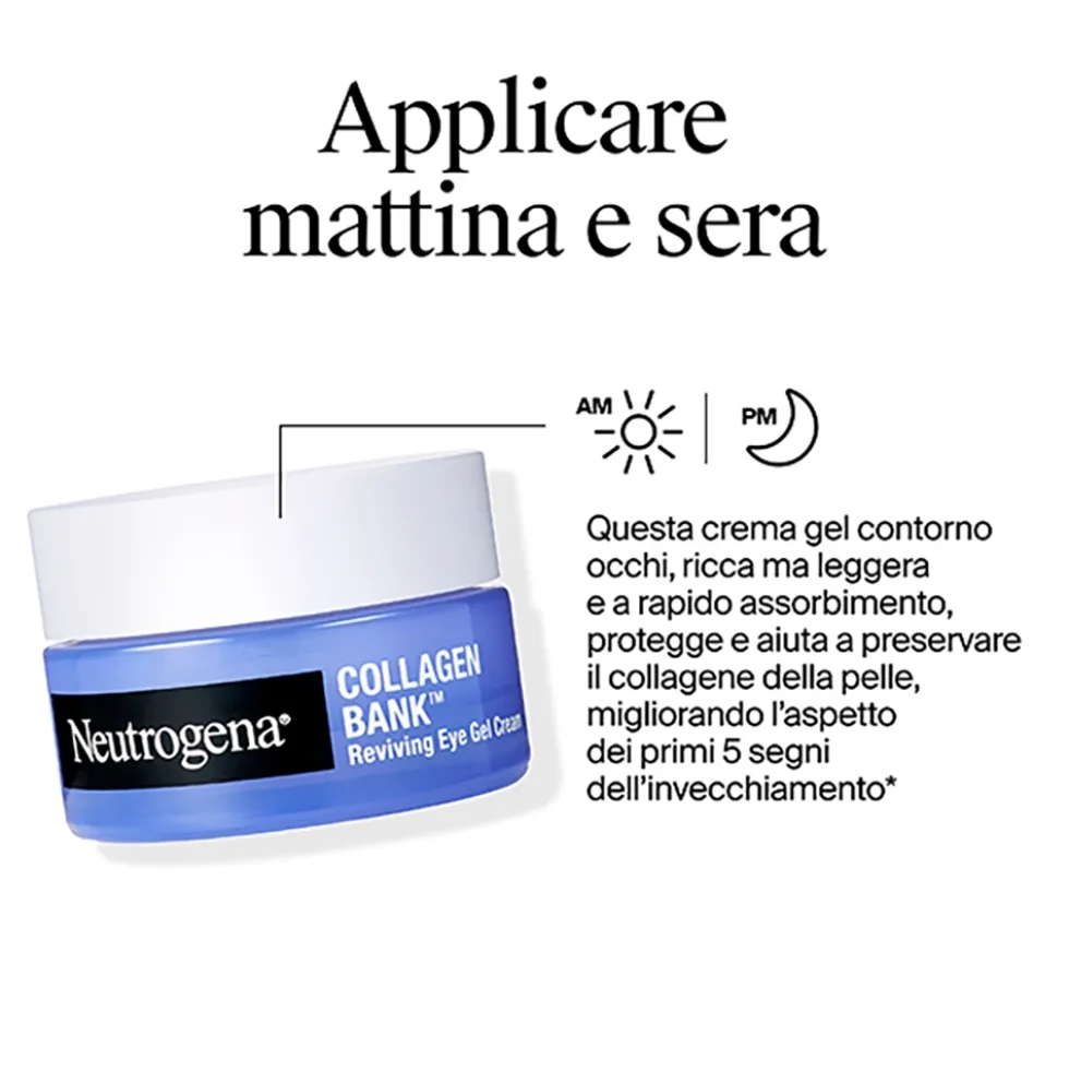 Neutrogena Collagen Bank Crema Gel Rivitalizzante Contorno Occhi Antiocchiaie con Tecnologia Micropeptidica e Niacinamide Anti-Età, 15ml