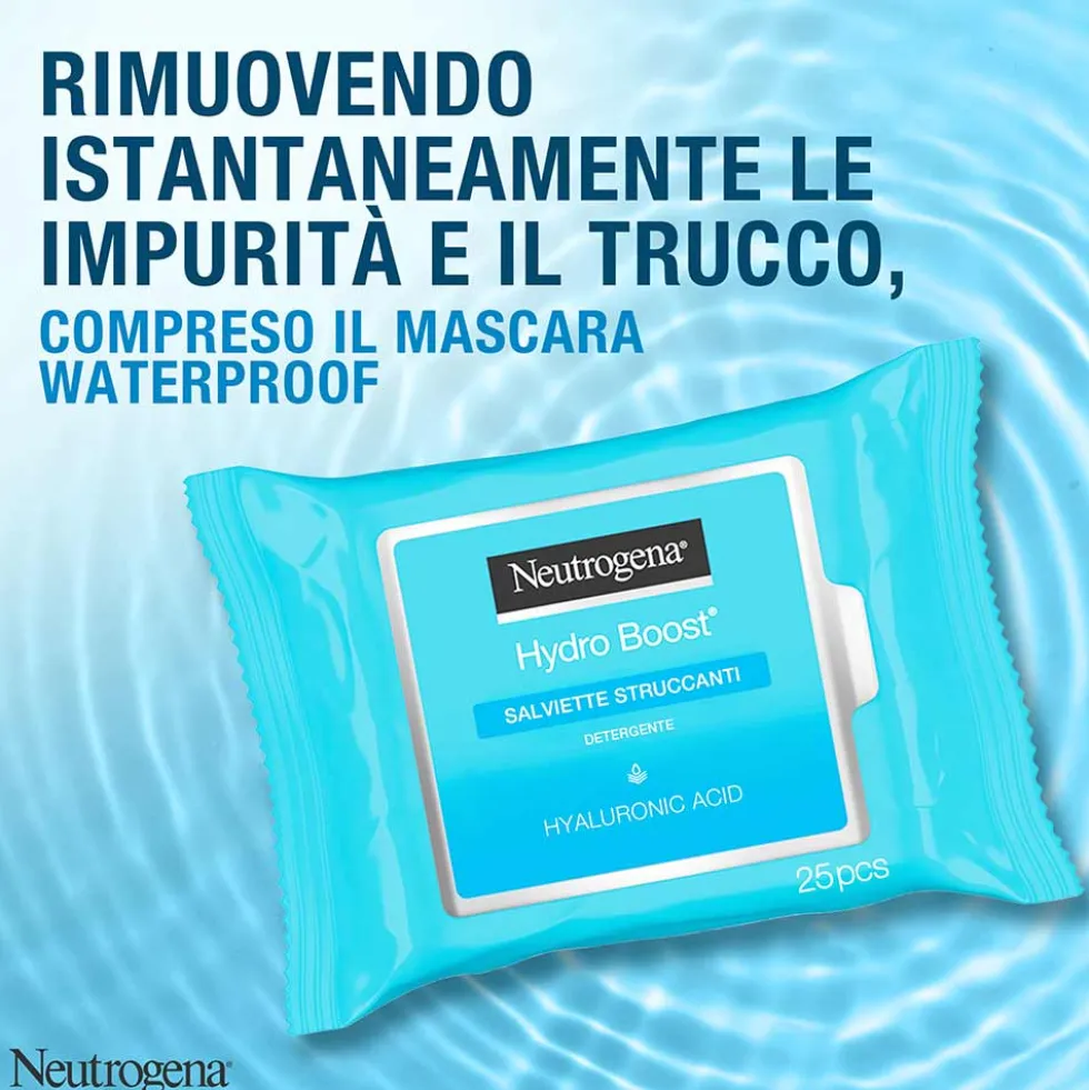 Neutrogena Hydro Boost - Salviette struccanti per il trucco resistente all'acqua, 25 salviettine