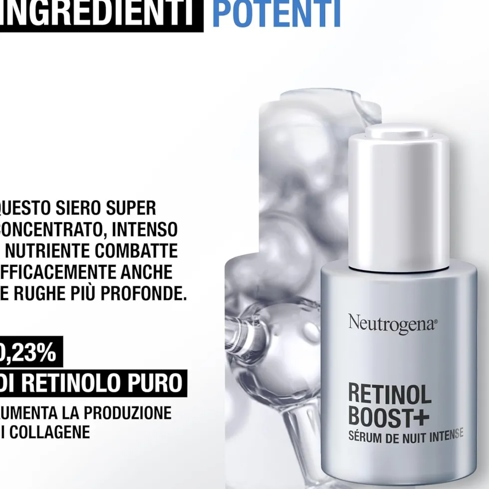 Neutrogena Retinol Boost+ Siero Notte Intenso - Siero anti-età contro le rughe profonde, 30 ml
