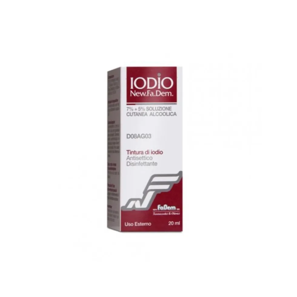 New Fa.Dem. Iodio Soluzione Cutanea Alcoolica Antisettico e Disinfettante, 20ml