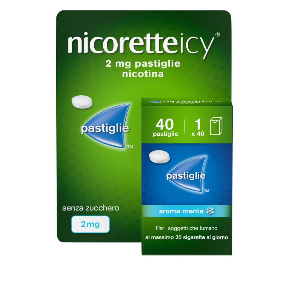 Nicorette Icy 2mg per Smettere di Fumare Gusto Menta, 40 Pastiglie