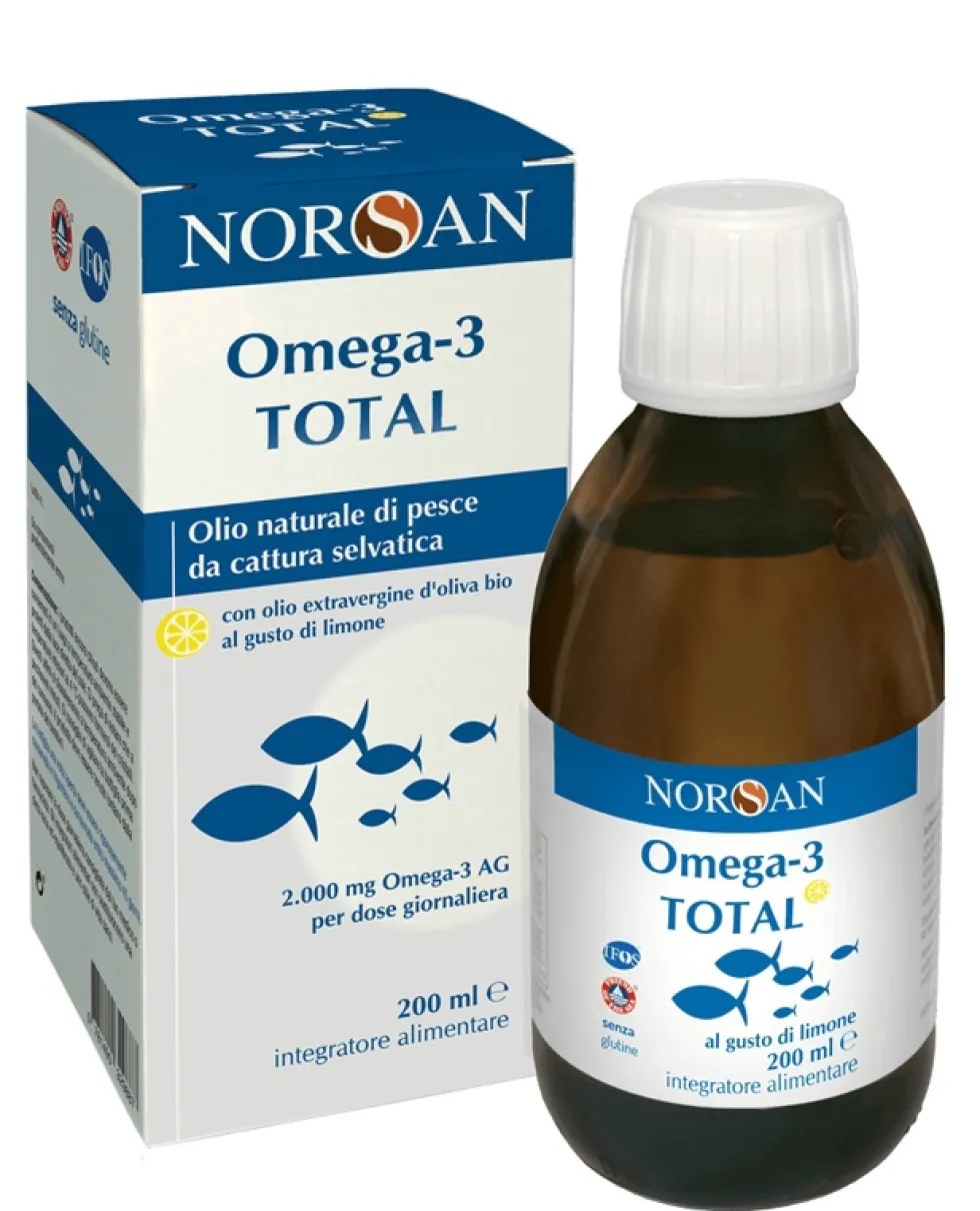 Norsan Omega-3 Total - Integratore di olio di pesce al limone per il colesterolo, 200 ml
