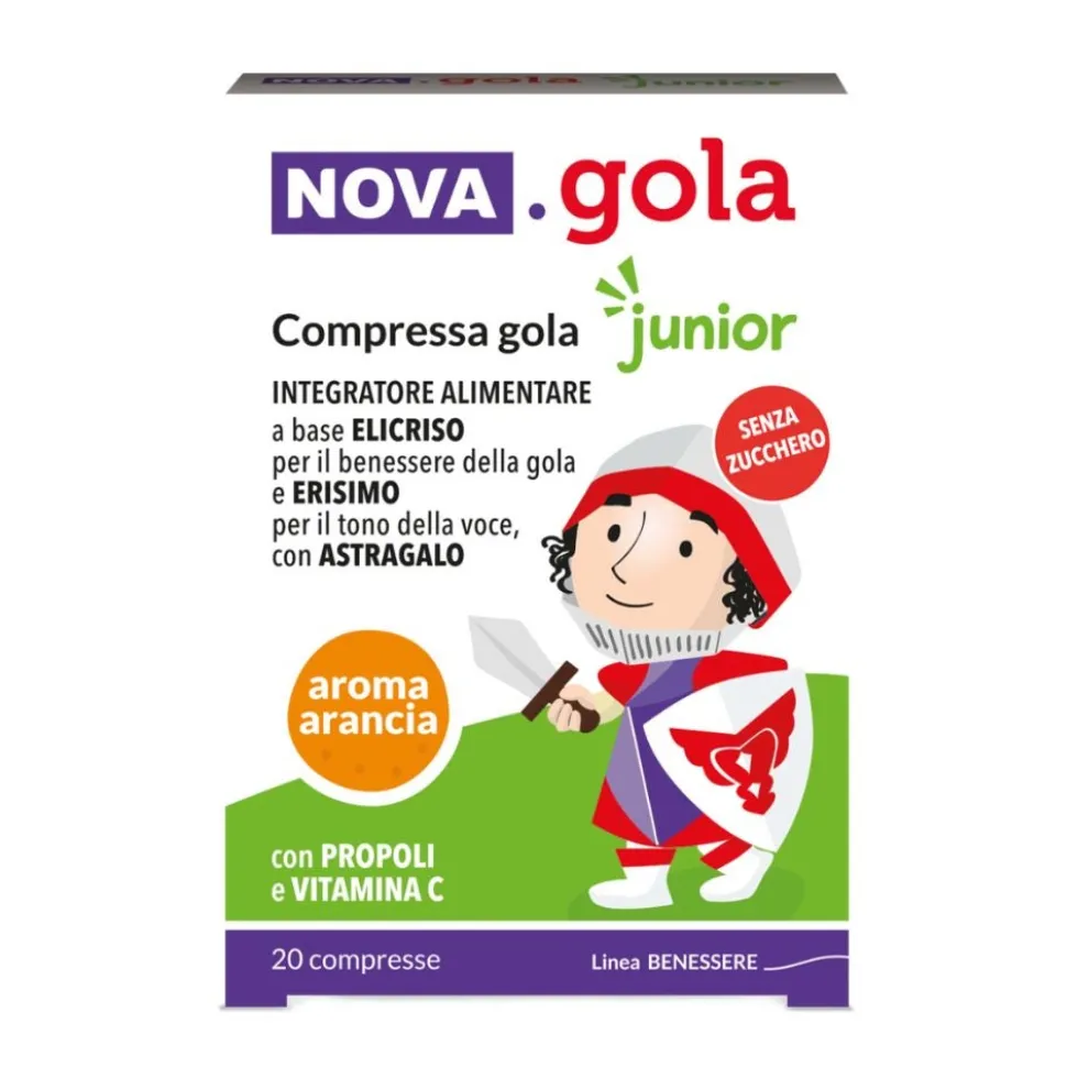 Nova Argentia Nova.Gola Junior Compressa Gola per Bambini gusto Arancia, 20 compresse