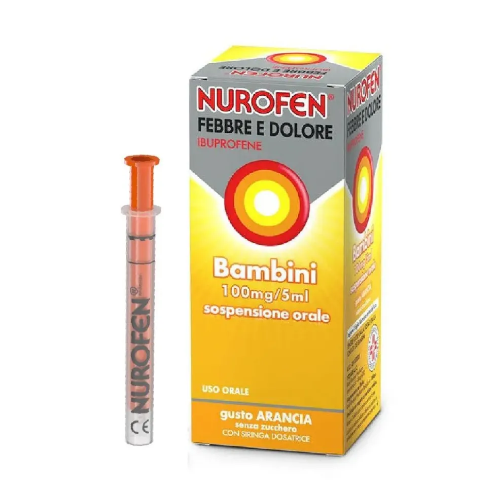 Nurofen Febbre e Dolore Bambini 100mg/5ml Sospensione Orale Gusto Arancia Senza Zucchero, 150ml
