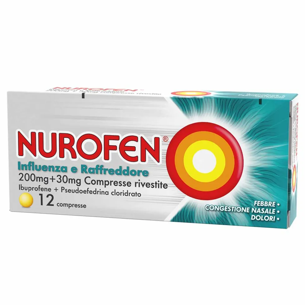 Nurofen Influenza e Raffreddore 200 mg + 30 mg, 12 Compresse Rivestite