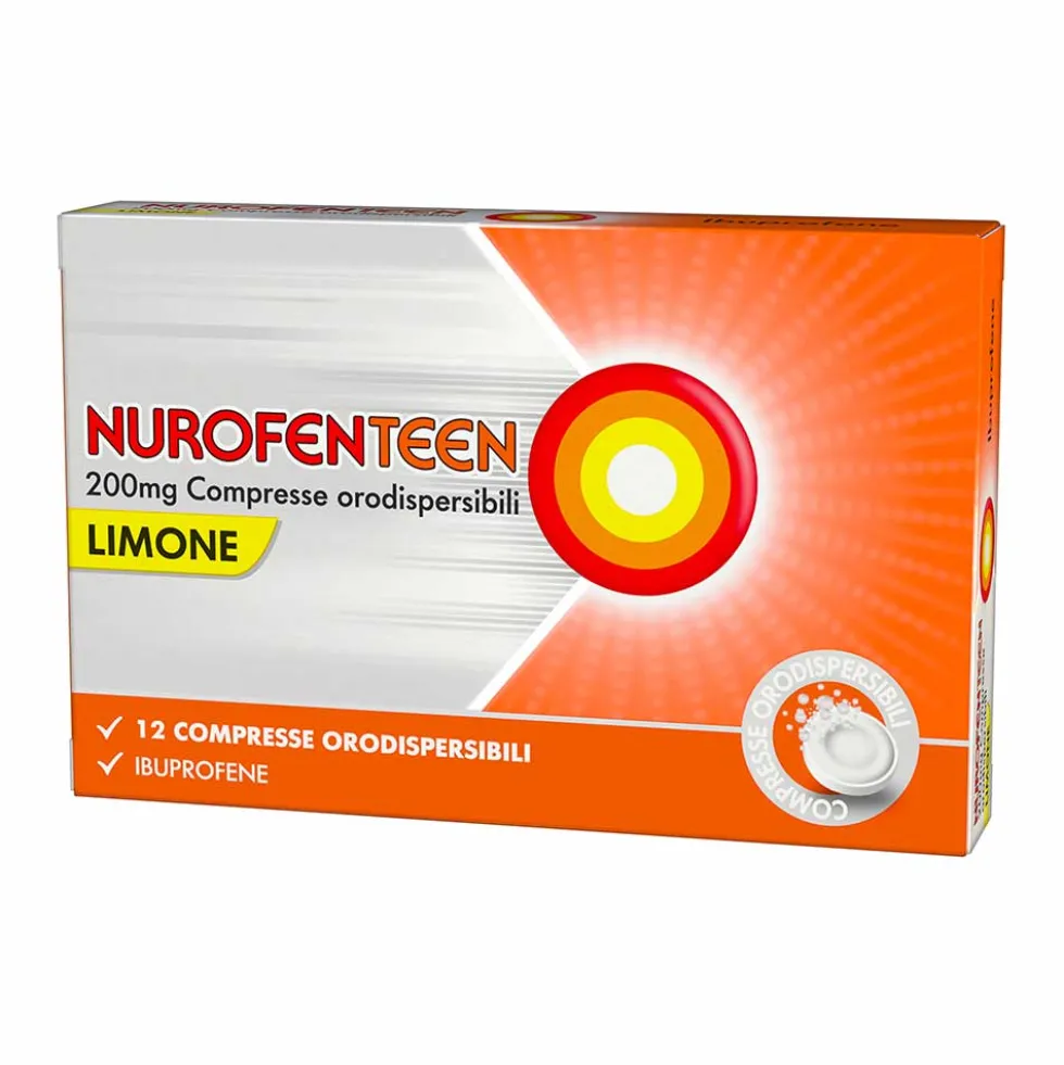 Nurofenteen 200mg Ibuprofene Febbre e Dolore dai 12 Anni Gusto Limone, 12 Compresse Orodispersibili