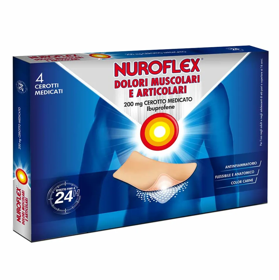 Nuroflex Dolori Muscolari e articolari Cerotto Medicato 200mg Ibuprofene, 4 Cerotti