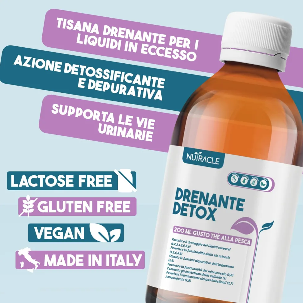 Nutracle Drenante Detox Integratore Drenaggio e Microcircolo Gusto Tè alla Pesca, 200ml