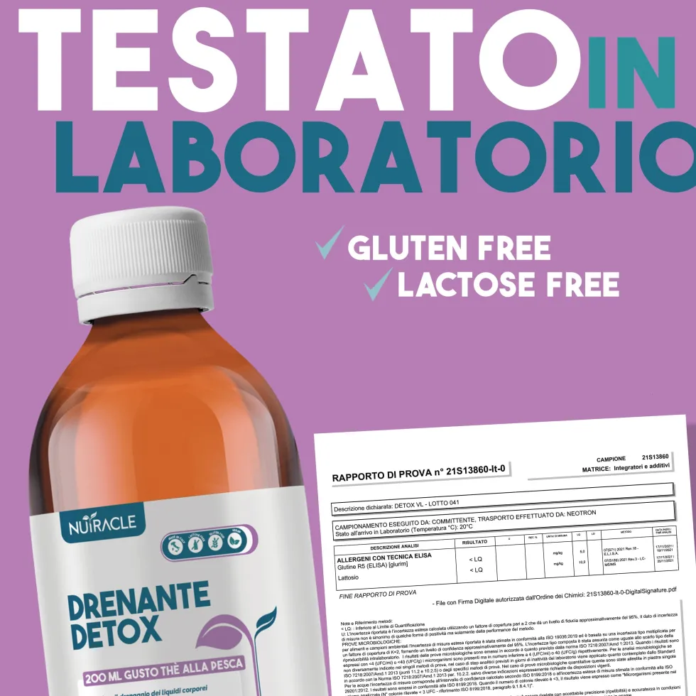 Nutracle Drenante Detox Integratore Drenaggio e Microcircolo Gusto Tè alla Pesca, 200ml