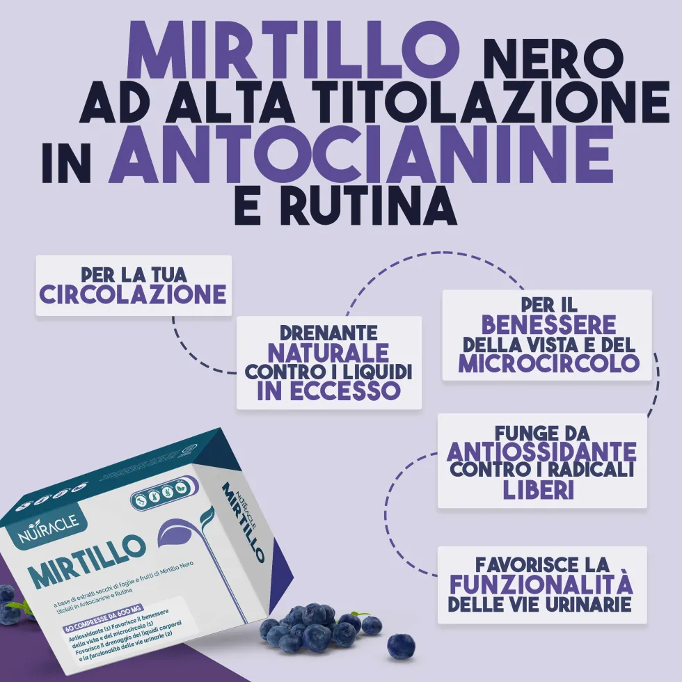 Nutracle Mirtillo Nero 600mg Integratore Microcircolo Drenaggio e Vie Urinarie, 60 Compresse