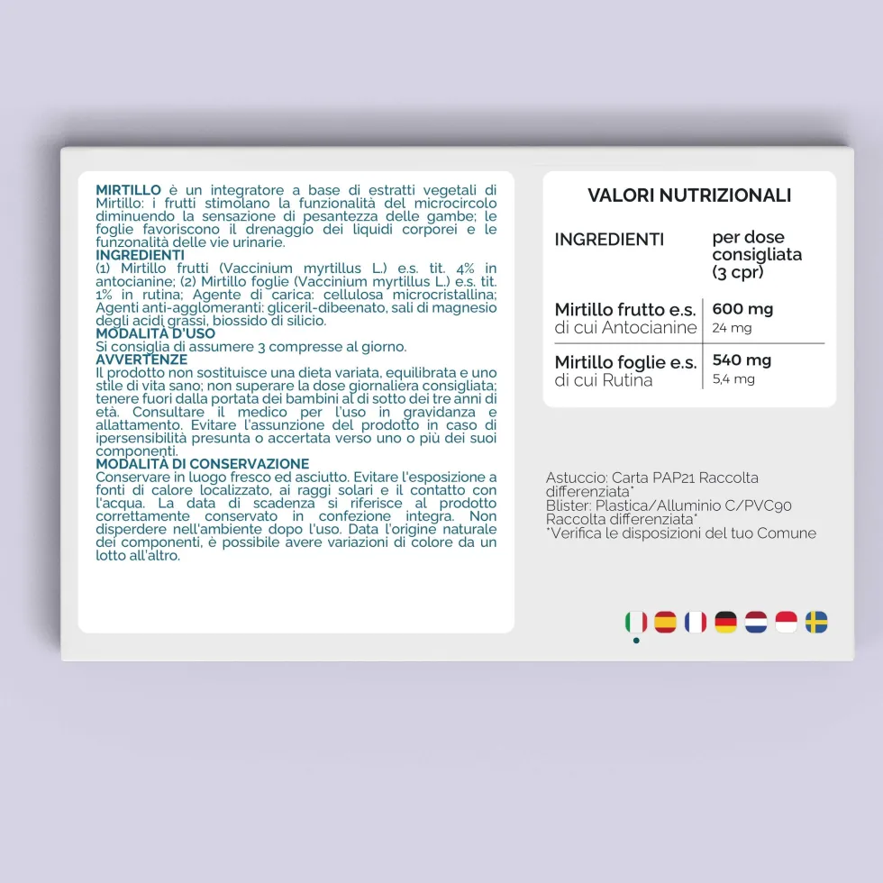 Nutracle Mirtillo Nero 600mg Integratore Microcircolo Drenaggio e Vie Urinarie, 60 Compresse