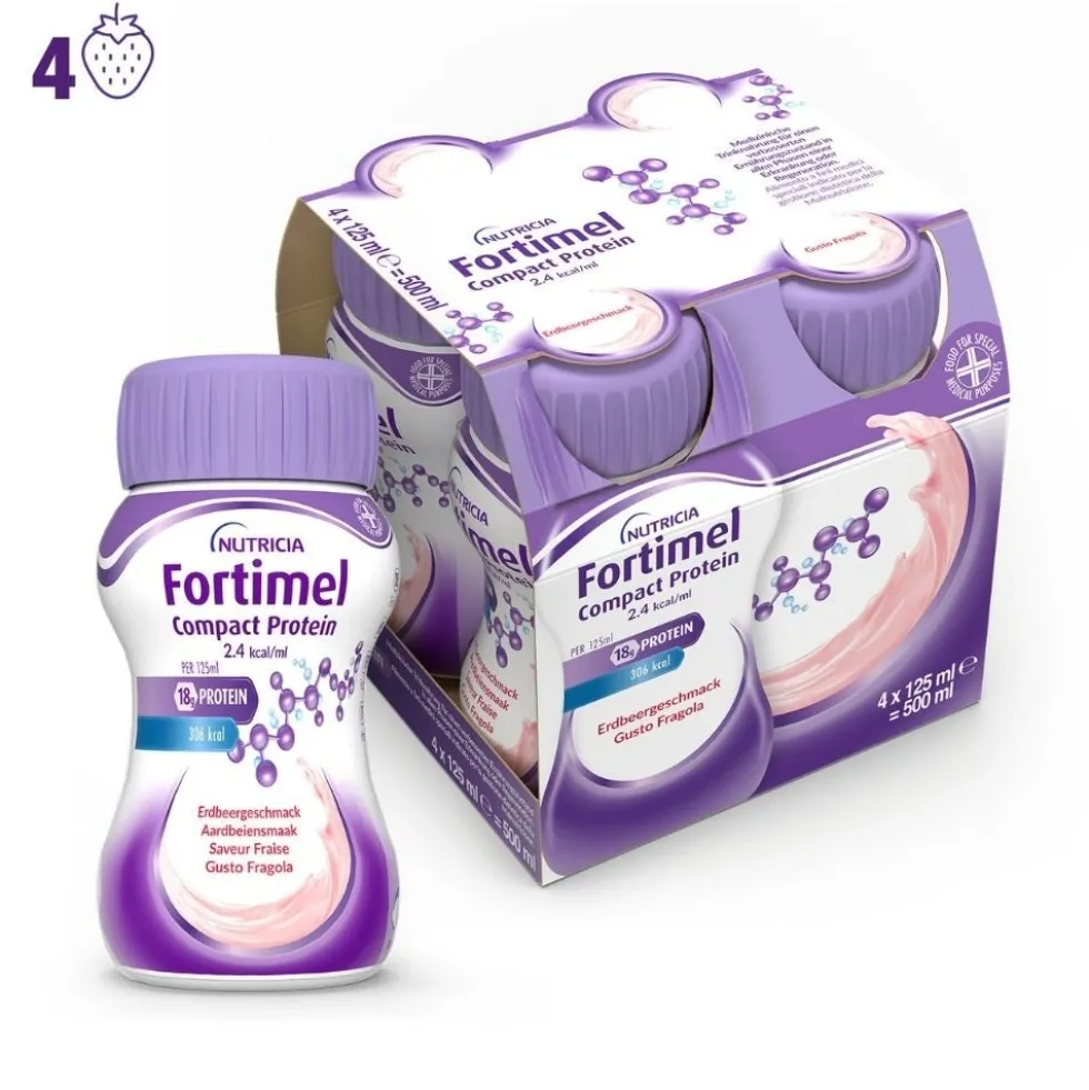 Nutricia Fortimel Compact Protein Supplemento Nutrizionale Iperproteico Ipercalorico Gusto Fragola, 4x125ml