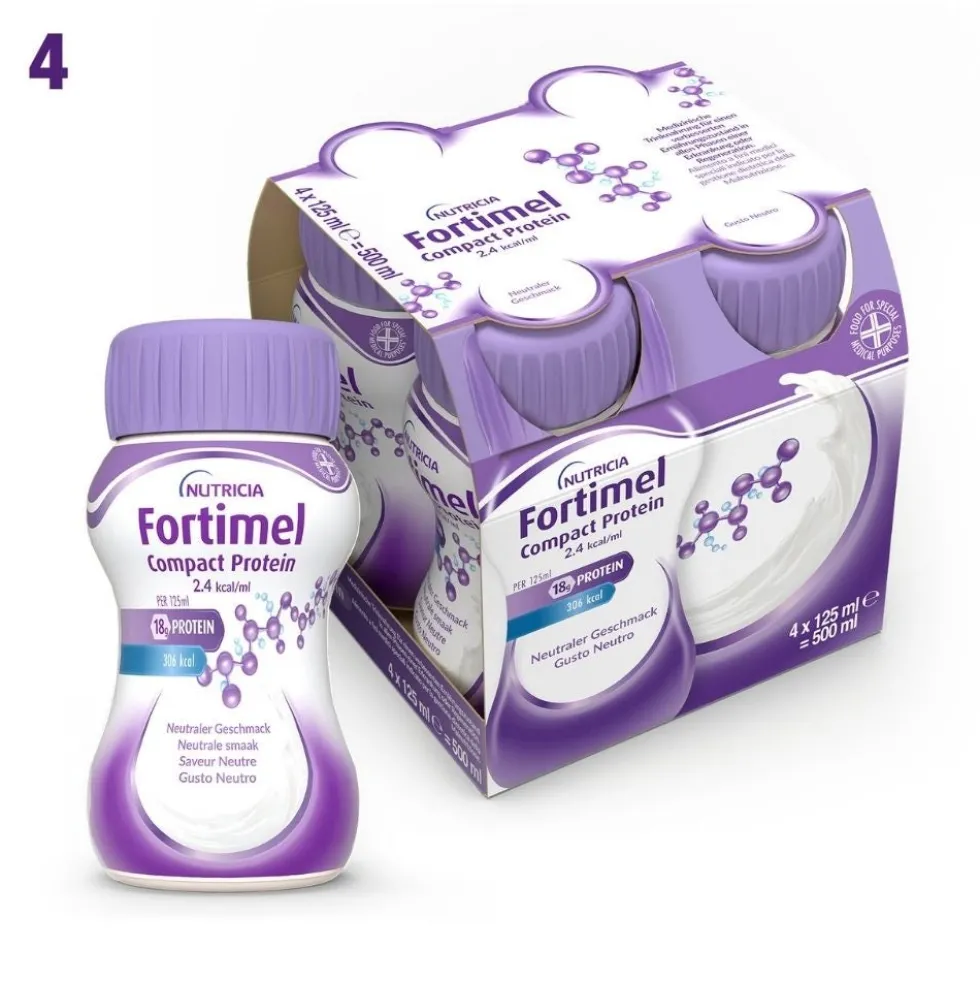 Nutricia Fortimel Compact Protein Supplemento Nutrizionale Iperproteico Ipercalorico Gusto Neutro, 4x125ml