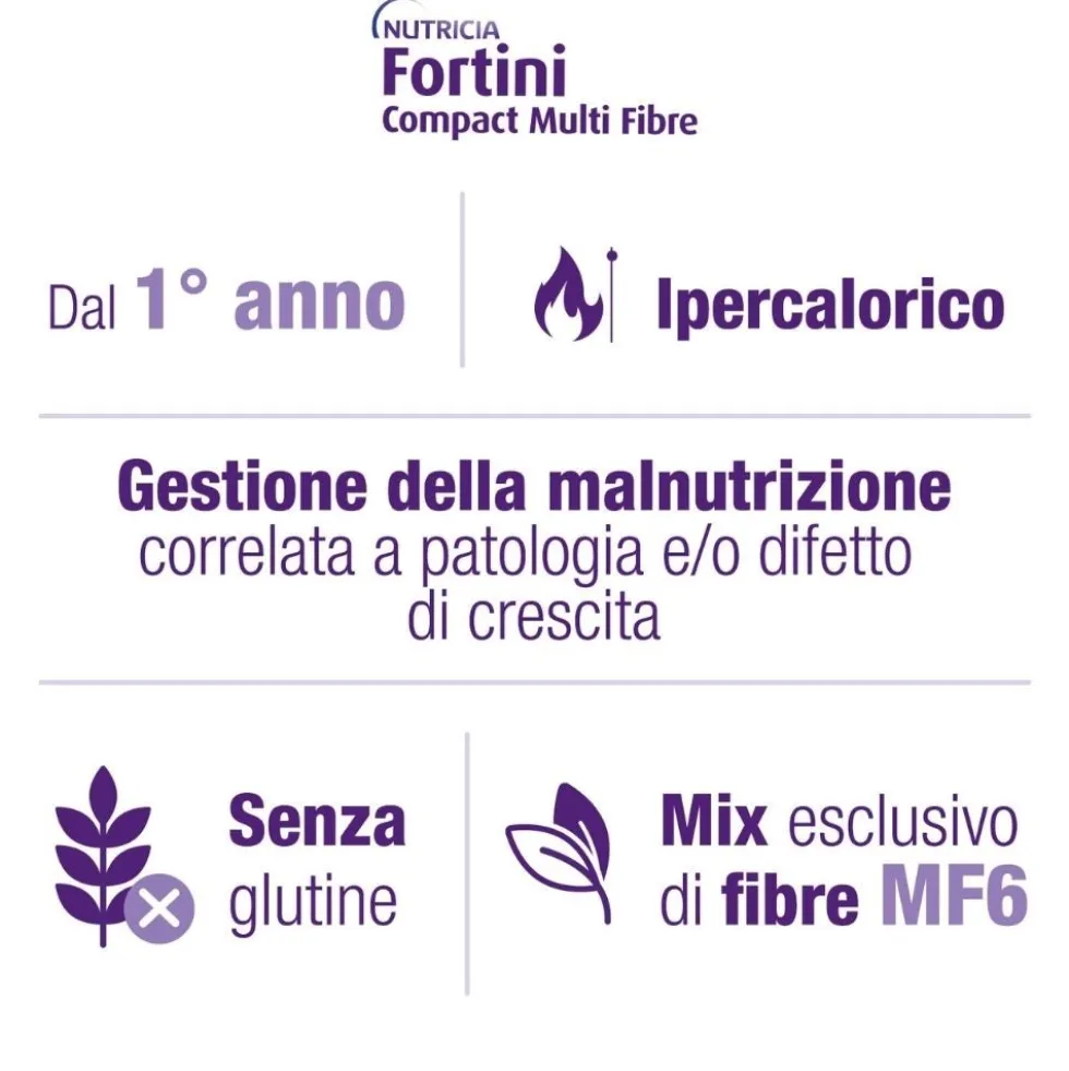 Nutricia Fortini Compact Multi Fibre Supplemento Nutrizionale Orale Completo Gusto Cioccolato e Caramello, 4x125ml
