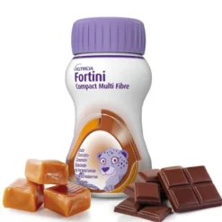 Nutricia Fortini Compact Multi Fibre Supplemento Nutrizionale Orale Completo Gusto Cioccolato e Caramello, 4x125ml