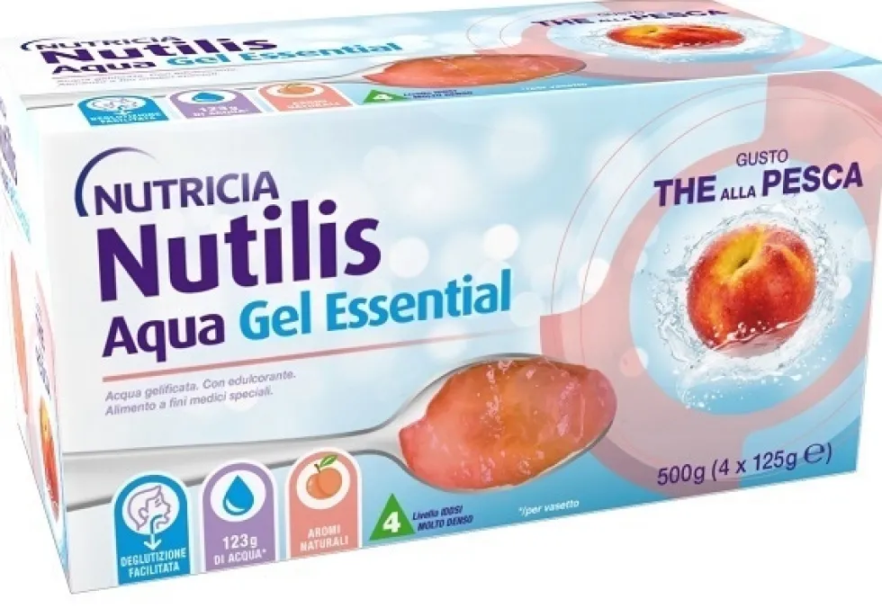 Nutricia Nutilis Aqua Gel Essential Acqua Gelificata Pronta all'Uso Gusto The Pesca, 4x125ml