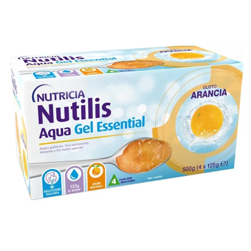 Nutricia Nutilis Aqua Gel Essential Acqua Gelificata Pronta all'Uso Gusto Arancia, 4x125ml
